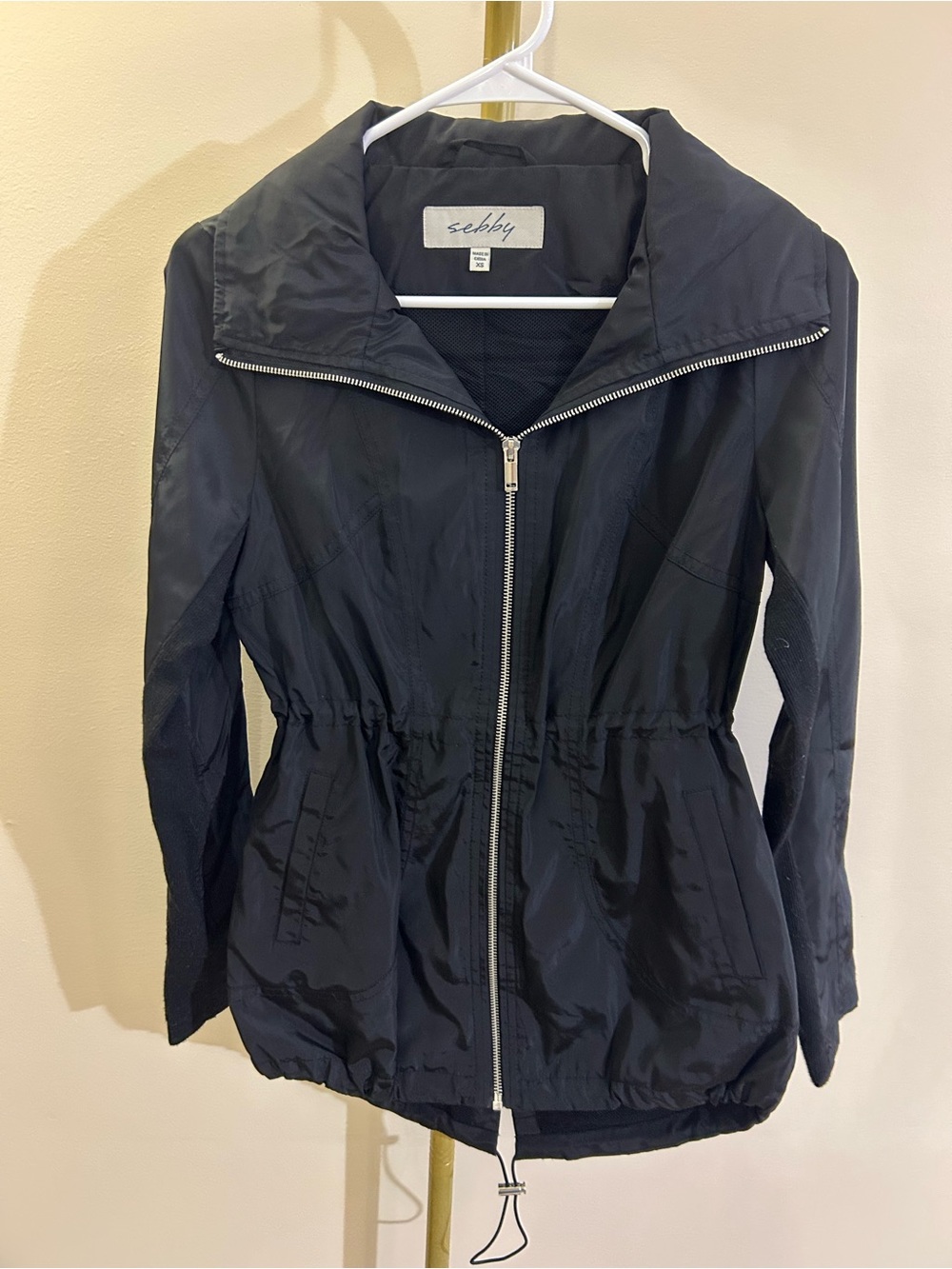Sebby Women's Black Zip-Front Utility Jacket with Drawstring Waist